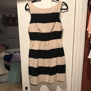 Beige and black striped a-line dress